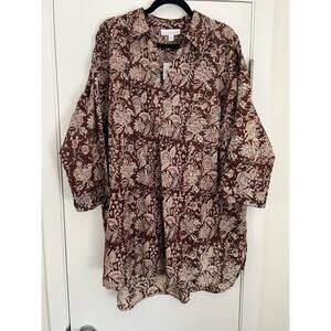 J.Jill Purejill NWT Organic Cotton Dkhenna Dj Floral Tunic Top Blouse Size XL